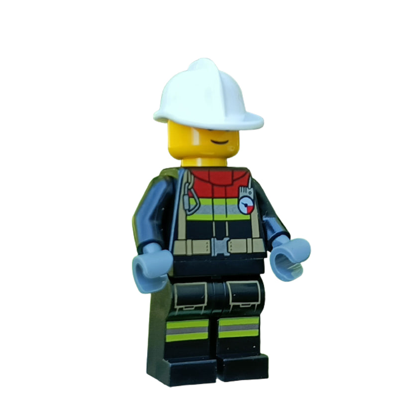 fig-012784 – Firefighter - Black Suit, White Helmet (Freddy Fresh)