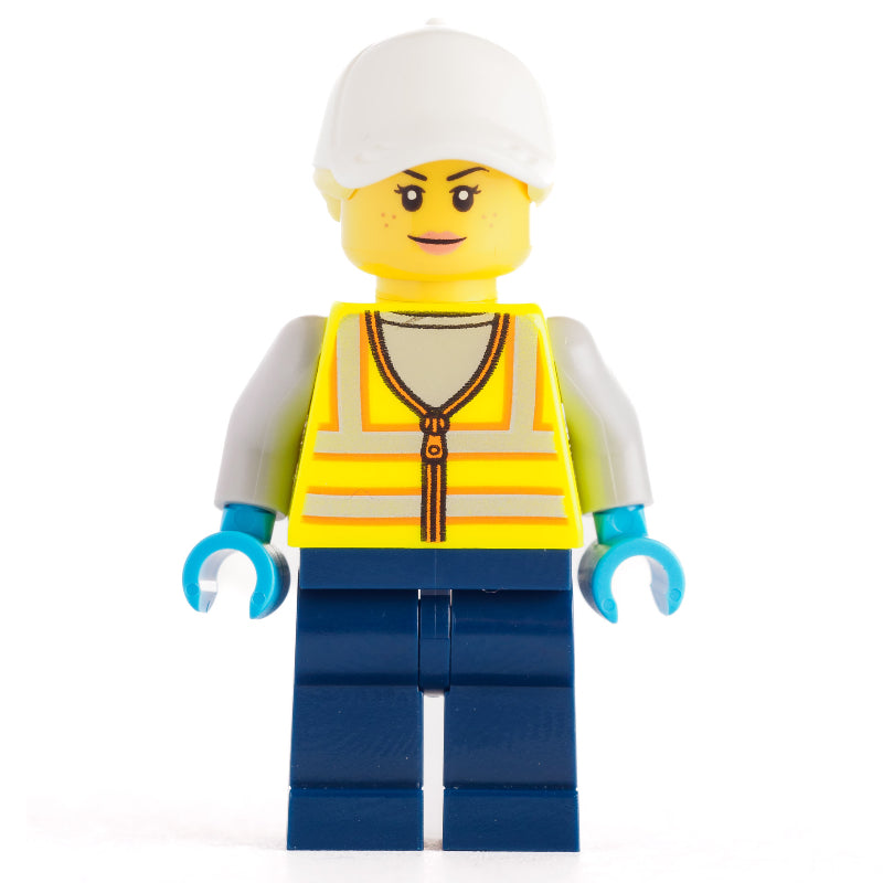 fig-012798 – Woman, Vibrant Yellow Safety Vest, White Cap