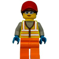 fig-012806 – Woman, Vibrant Yellow Safety Vest, Orange Legs, Red Cap, Safety Glasses