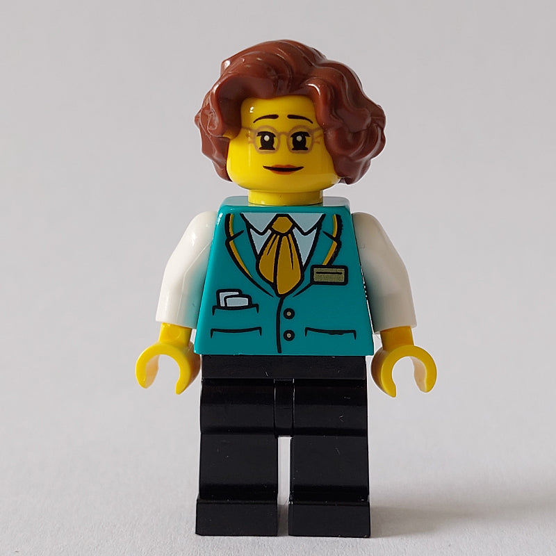 fig-012809 – Train Conductor, Dark Turquoise Vest, Reddish Brown Hair, Glasses