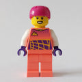 fig-012813 – Cyclist, Coral Racing Suit, Magenta Bike Helmet
