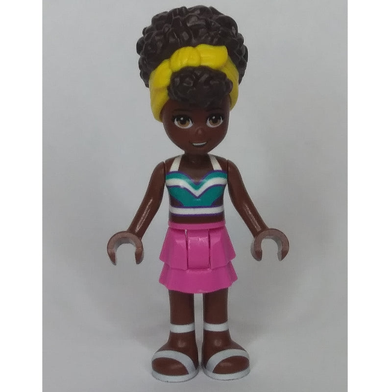 fig-012825 – Nandi - Dark Turquoise Top, Dark Pink Skirt, Yellow Ribbon