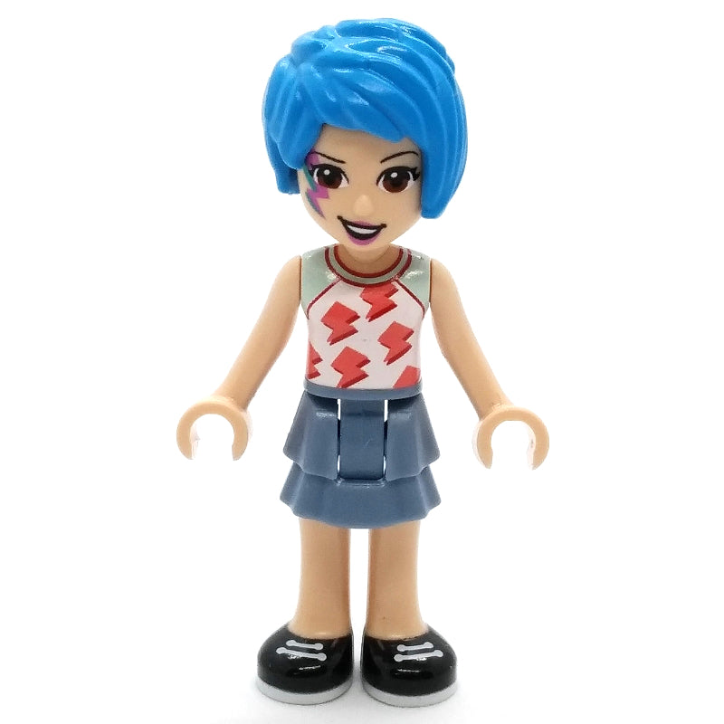fig-012842 – Evelyn - White Top, Sand Blue Skirt, Dark Azure Hair, Face Paint