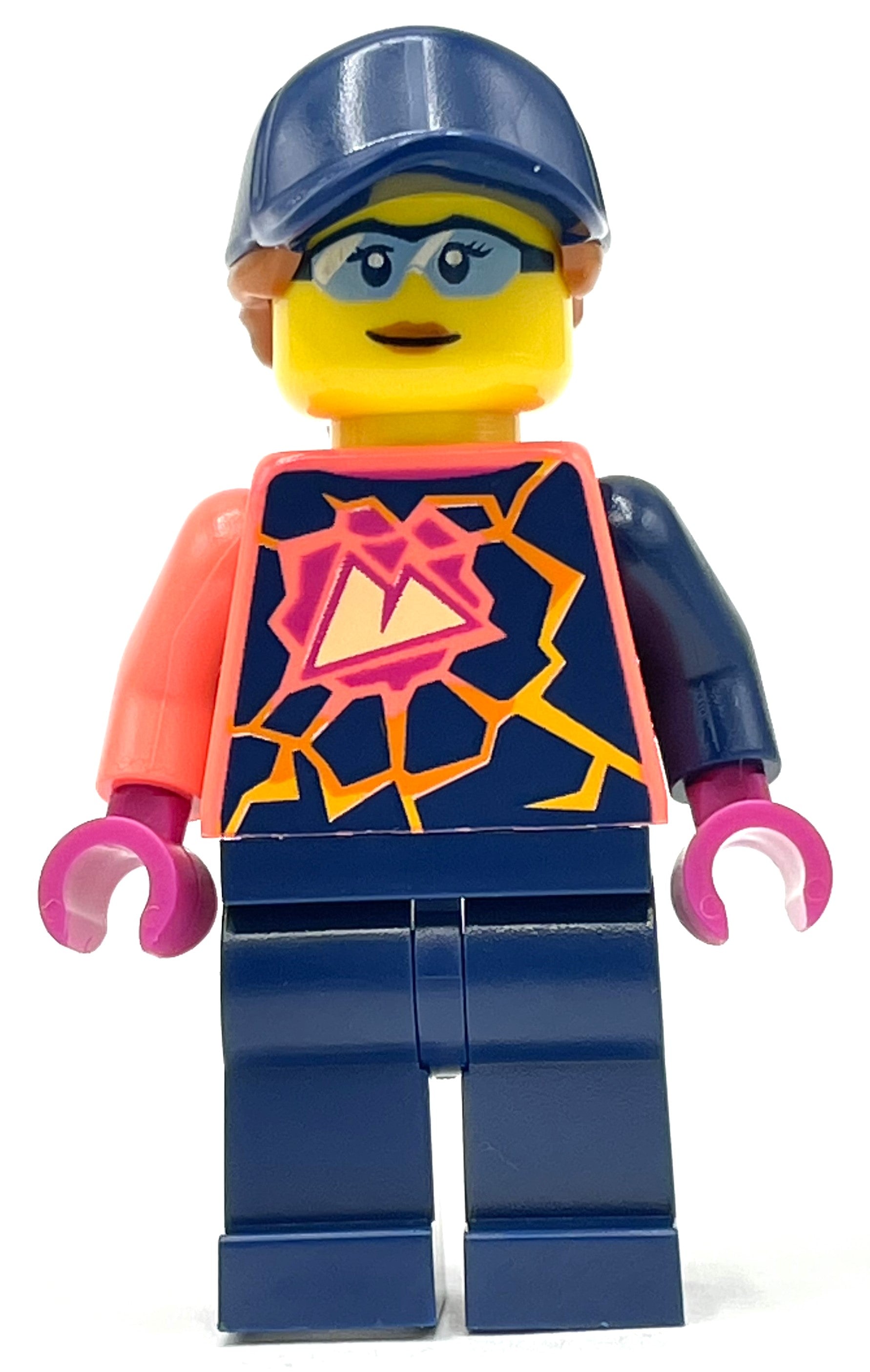 fig-012849 – Coral Torso, Dark Blue Legs, Dark Blue Cap, Dark Orange Hair