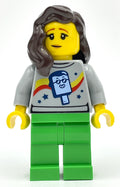fig-012851 – Light Bluish Grey Torso, Bright Green Legs, Dark Brown Hair