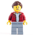 fig-012864 – Dark Red Torso, Sand Blue Legs, Dark Brown Hair, Hearing Aid