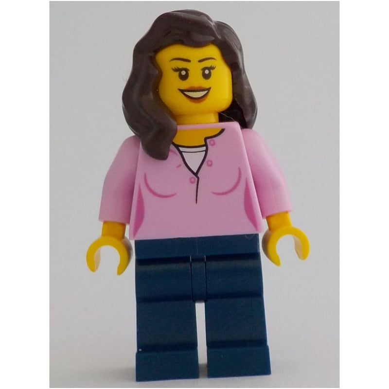 fig-012897 – Bright Pink Torso, Dark Blue Legs, Dark Brown Hair