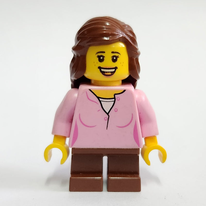 fig-012959 – Kid - Bright Pink Torso, Reddish Brown Legs, Reddish Brown Hair
