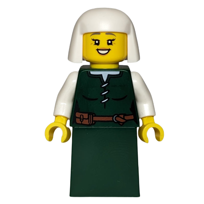 fig-012980 – Castle Woman, Dark Green Dress, White Headdress