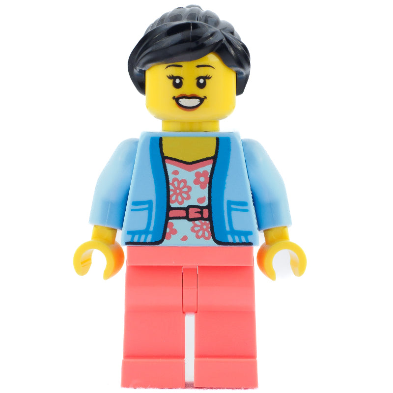 fig-013019 – Bright Light Blue Torso, Coral Legs, Black Hair