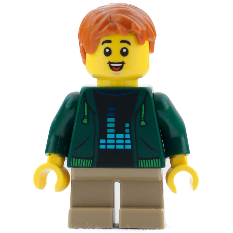 fig-013020 – Kid - Dark Green Torso, Dark Tan Legs, Dark Orange Hair