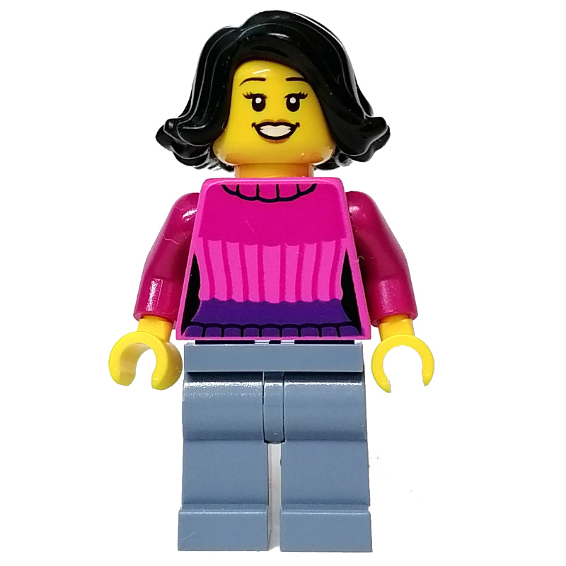 fig-013149 – Dark Pink Torso, Sand Blue Legs, Black Hair