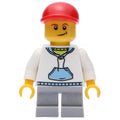 fig-013212 – Boy, White and Blue Hoodie, Short Light Bluish Gray Legs, Red Cap (3626c Head)