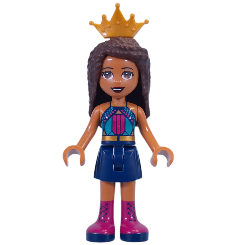 fig-013219 – Andrea - Dark Turquoise Top, Dark Blue Skirt, Crown