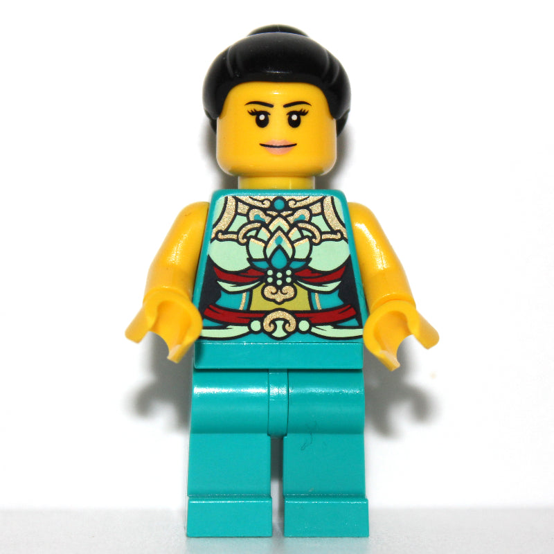 fig-013239 – Dark Turquoise Torso, Chinese Decorations, Dark Turquoise Legs, Black Hair Bun