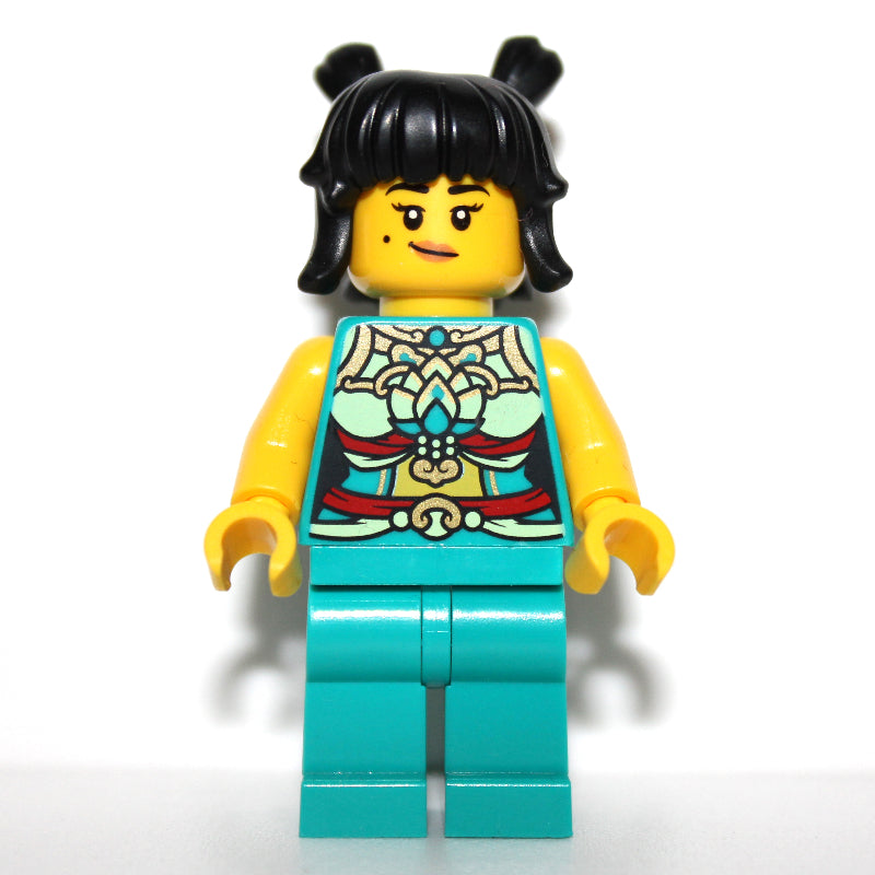 fig-013242 – Dark Turquoise Torso, Chinese Decorations, Dark Turquoise Legs, Black Hair 2 Bunds