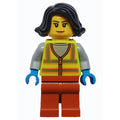 fig-013323 – Woman, Vibrant Yellow Safety Vest, Dark Orange Legs, Black Hair
