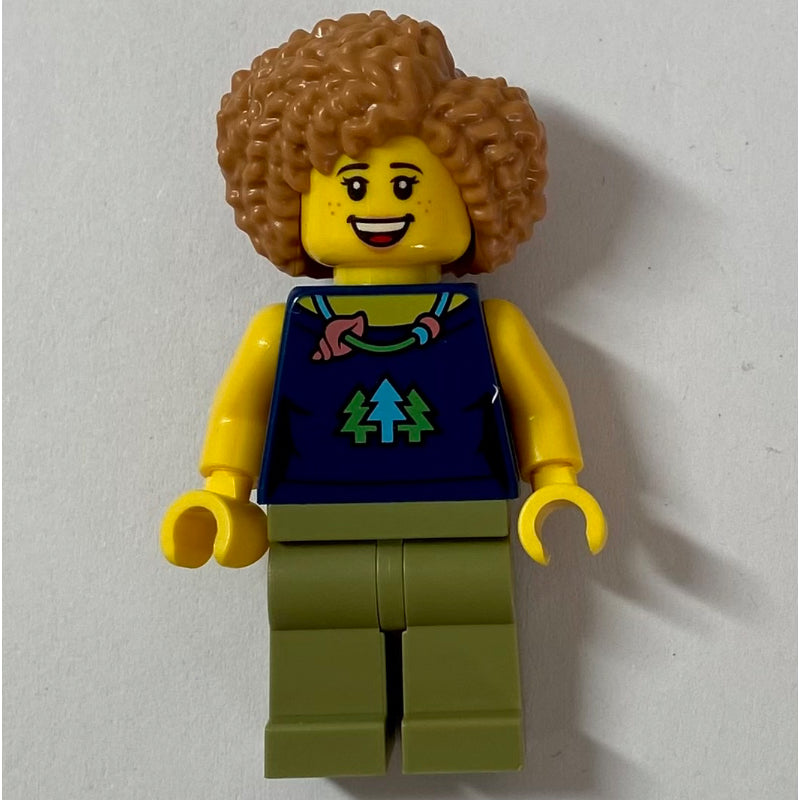 fig-013324 – Woman, Dark Blue Top, Olive Green Legs, Medium Nougat Hair
