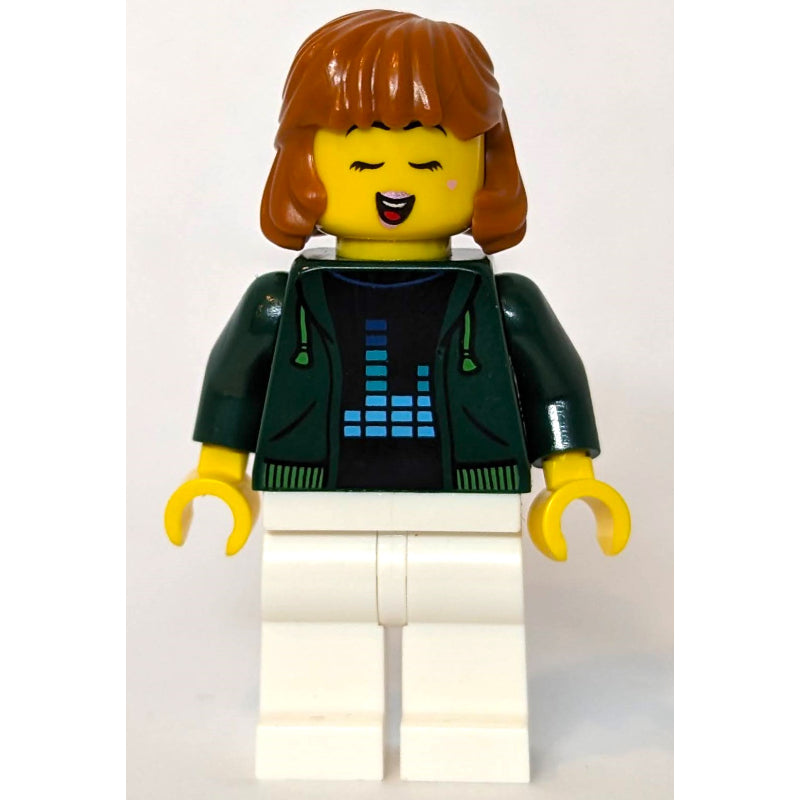fig-013332 – Woman, Dark Green Jacket, White Legs, Dark Orange Hair