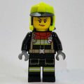 fig-013334 – Firefighter, Black Fire Suit, Vibrant Yellow Helmet