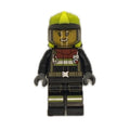 fig-013341 – Firefighter, Black Fire Suit, Vibrant Yellow Helmet with Visor