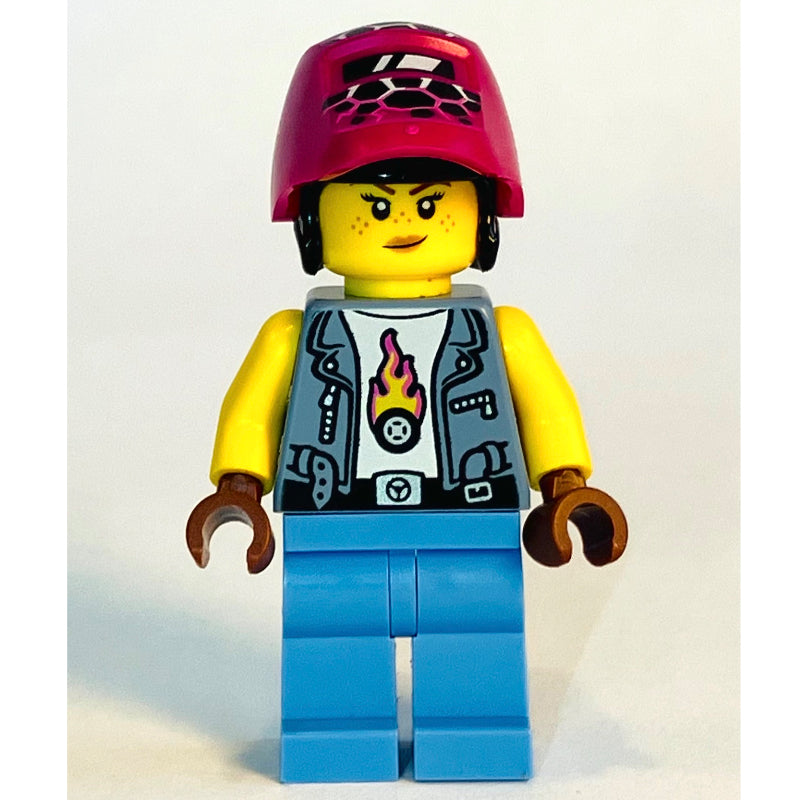 fig-013358 – Mech Max, Sand Blue Vest, Medium Blue Legs, Magenta Hair