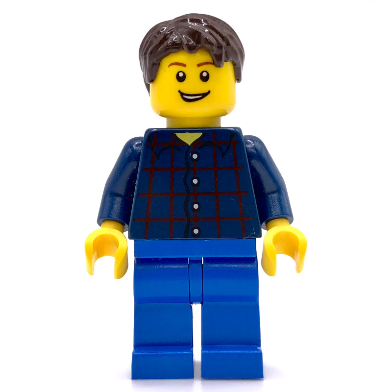 fig-013494 – Man, Dark Blue Plaid Shirt, Blue Legs, Dark Brown Hair (3626c Head)