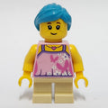 fig-013499 – Girl, Bright Pink Top, Short Tan Legs, Dark Azure Hair