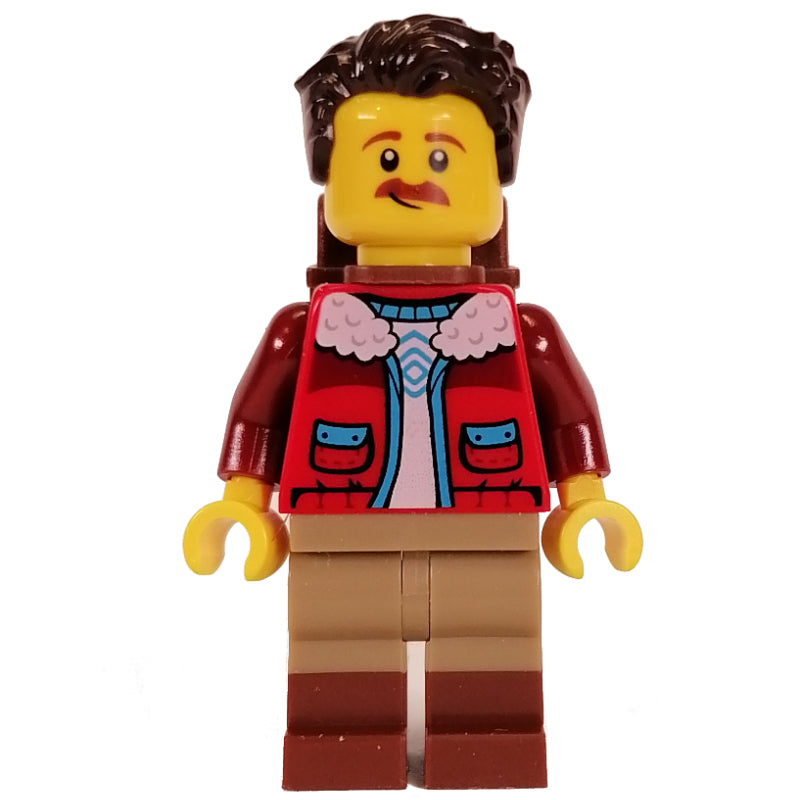 fig-013501 – Red Torso, Dark Tan/Reddish Brown Legs, Dark Brown Hair, Backpack