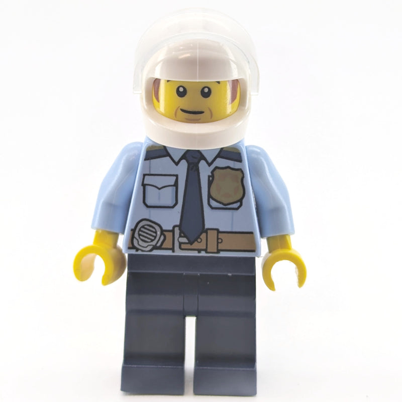 fig-013505 – Police Officer - Bright Light Blue Torso, Dark Blue Legs, White Helmet