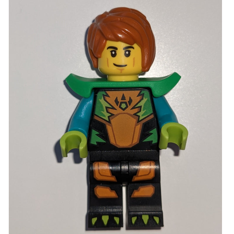fig-013572 – Stunt Rider, Black, Orange, and Green Race Suit