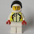 fig-013586 – Stunt Rider, White and Vibrant Yellow Race Suit, White Helmet