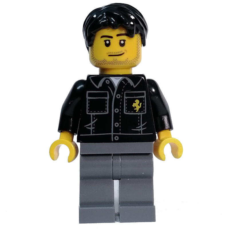 fig-013587 – Race Driver - Black Torso, Dark Bluish Grey Legs, Black Hair