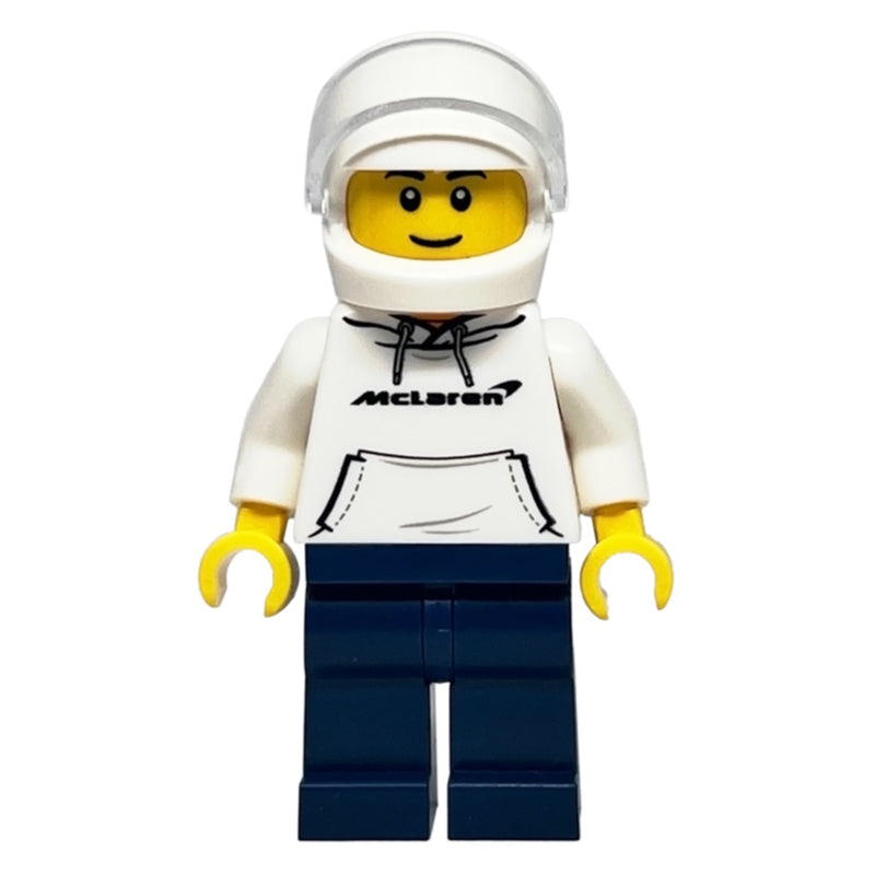 fig-013590 – Race Driver - White Torso, Dark Blue Legs, White Helmet