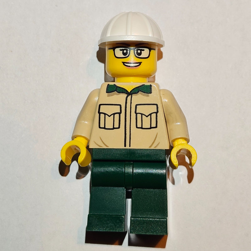 fig-013623 – Construction Engineer / Architect - Tan Torso, Dark Green Legs, White Helmet