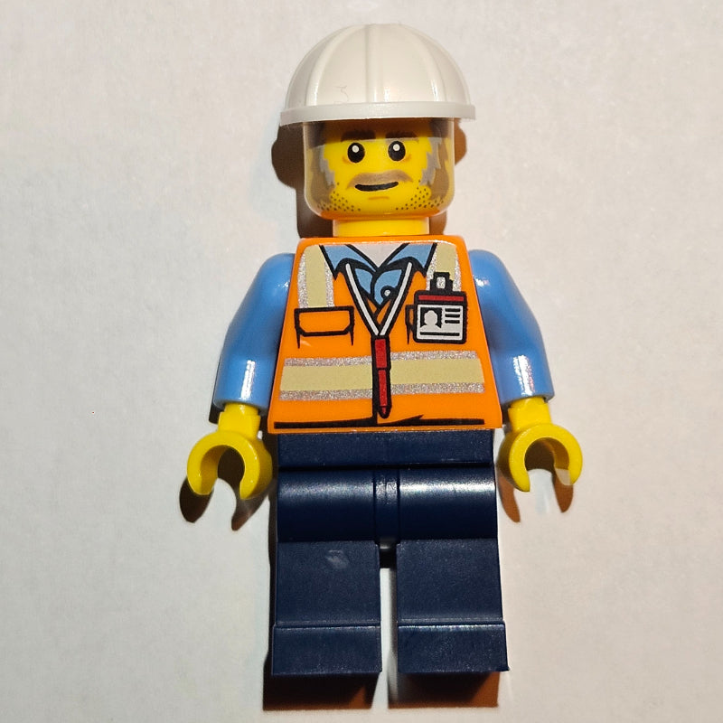 fig-013624 – Construction Worker, Foreman - Orange Torso, Dark Blue Legs, White Helmet