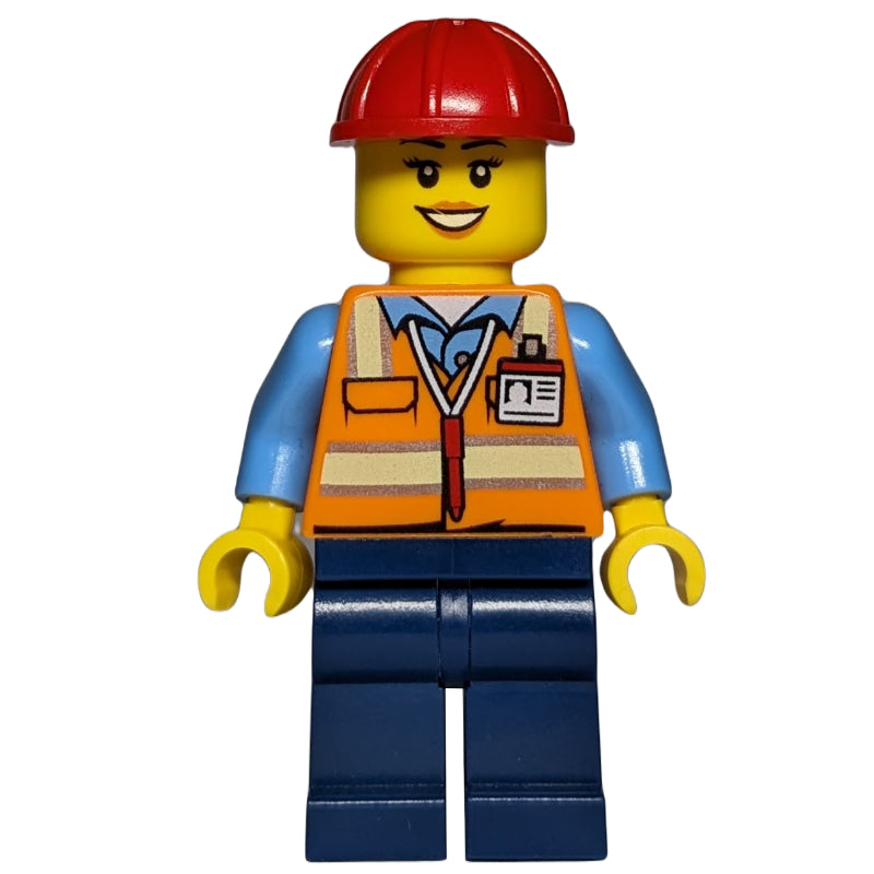 fig-013625 – Construction Worker - Orange Torso, Dark Blue Legs, Red Helmet, Female