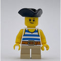 fig-013696 – Kid Pirate - Blue Striped Shirt, Tan Legs, Black Tricorne
