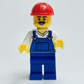 fig-013757 – Construction Worker, Blue Overalls, Red Hard Hat, Moustache