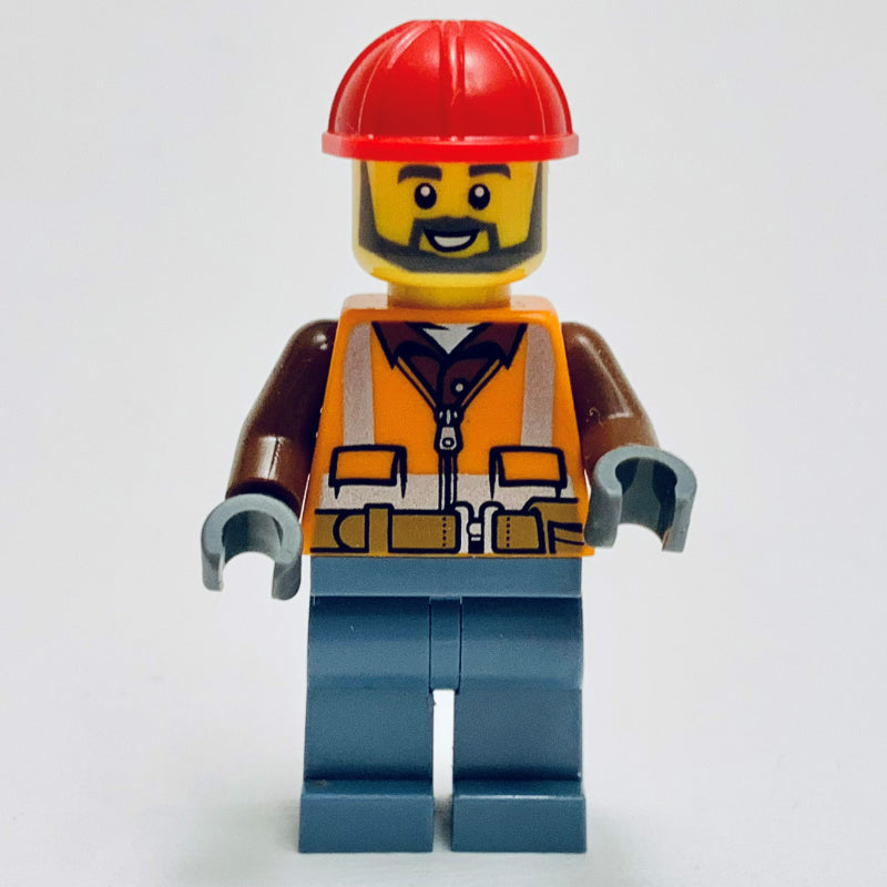 fig-013761 – Construction Worker, Orange Safety Jacket, Sand Blue Legs, Red Hard Hat (Gary Gangway)