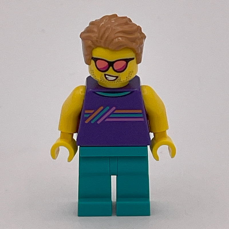 fig-013934 – Man, Dark Purple Vest, Dark Turquoise Legs, Coral Sunglasses