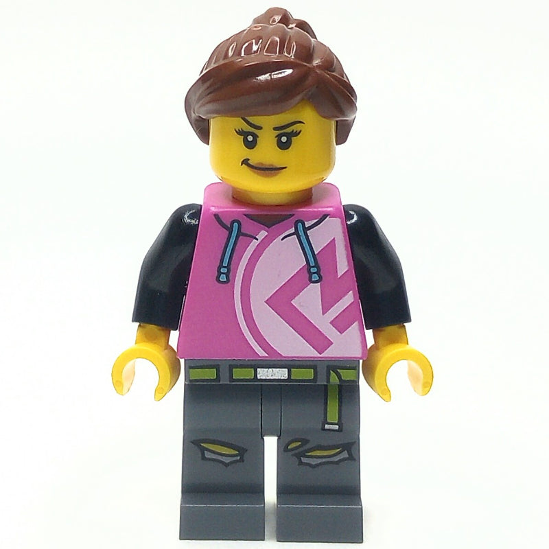 fig-013936 – Woman, Dark Pink Hoodie, Dark Bluish Gray Legs