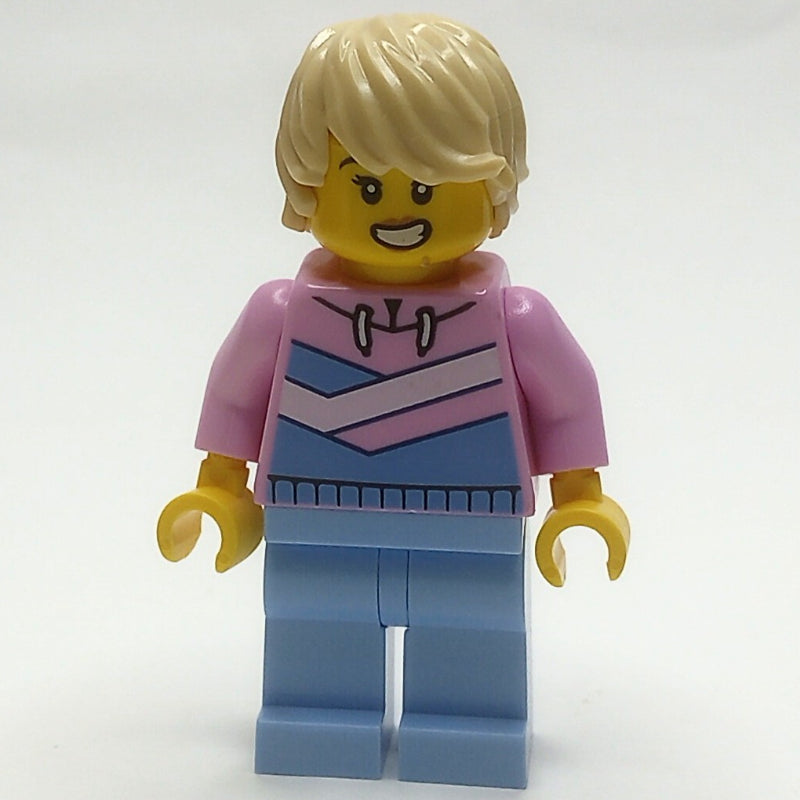 fig-013943 – Woman, Bright Pink Hoodie, Bright Light Blue Legs