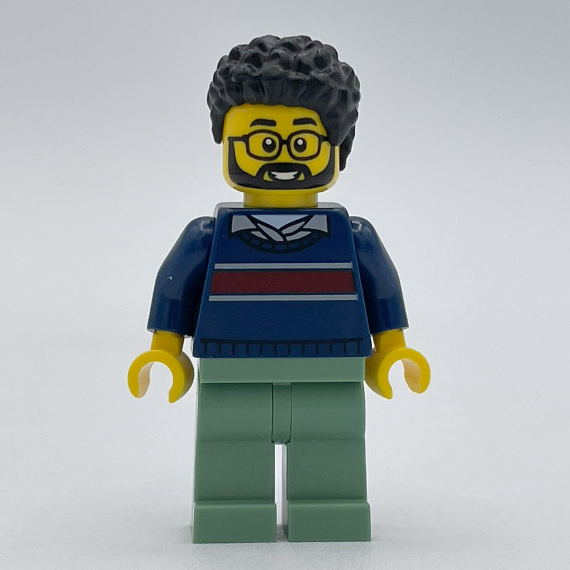 fig-013955 – Man, Dark Blue Sweater, Sand Green Legs, Beard and Glasses