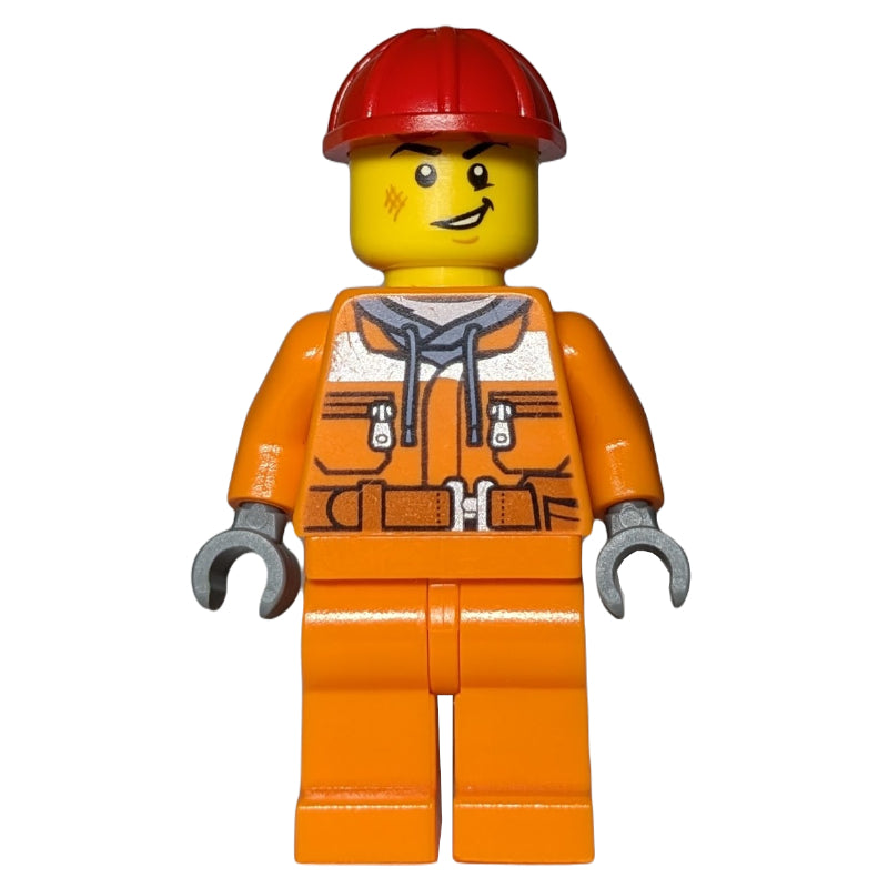 fig-013957 – Construction Worker, Orange Safety Suit, Red Hard Hat