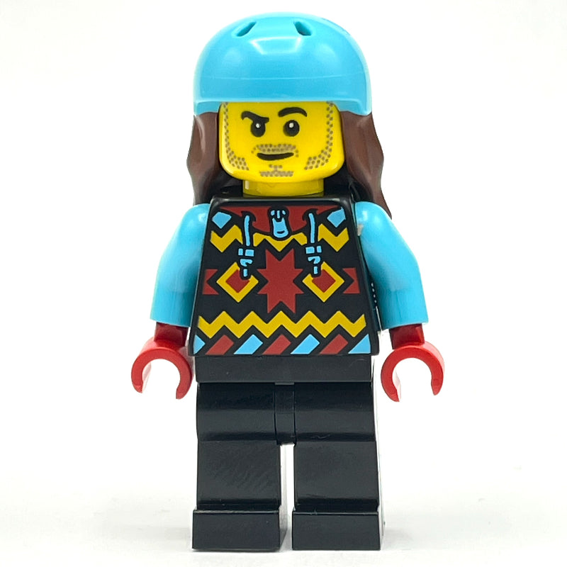 fig-013979 – Snowboarder, Black Snowsuit, Medium Azure Helmet with Hair