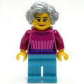 fig-013988 – Woman, Dark Pink Top, Medium Azure Legs, Light Bluish Gray Hair