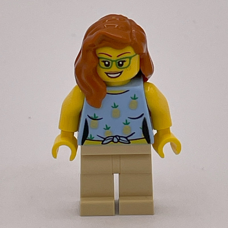 fig-013992 – Woman, Bright Light Blue Torso, Tan Legs, Dark Orange Hair
