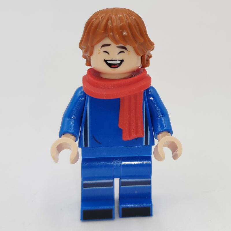 fig-014015 – Soccer Fan, Blue Soccer Kit, Red Scarf, Dark Orange Hair