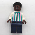 fig-014018 – Soccer Fan, White and Dark Turquoise Striped Shirt